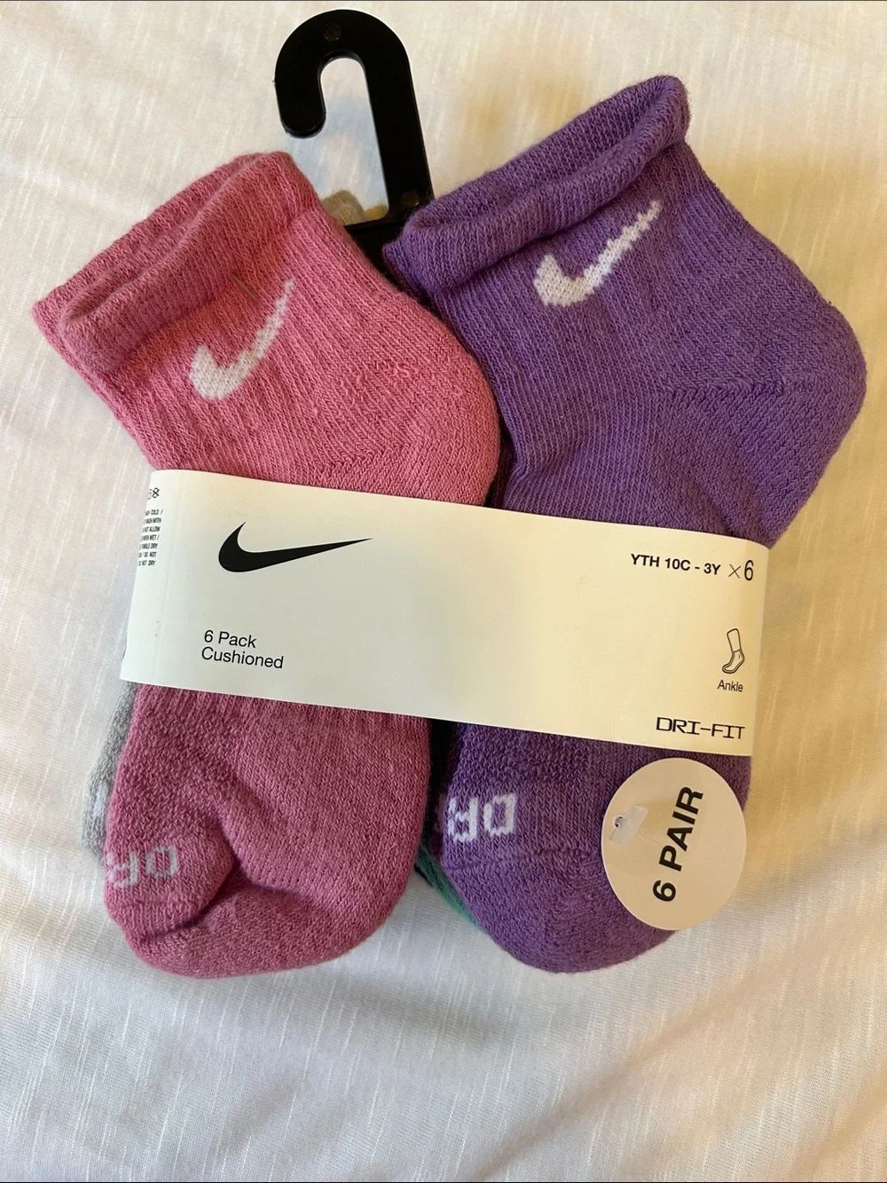 Nike Kids Athletic Ankle Socks - 6 Pack YTH 10C - 3Y (XS) Multiple Colors